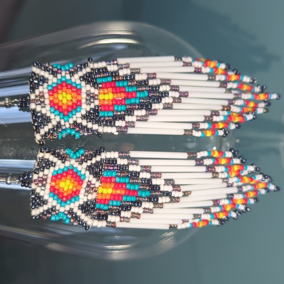 Boho Beaded Colorful Pierced Earrings, Native American Jewelry, Gift For Mom - Picture 3 of 9